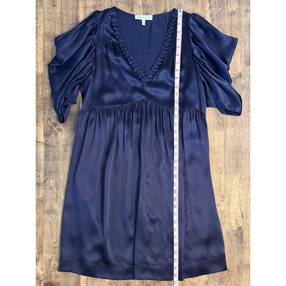 See by Chloe Women’s 100% Silk Empire Waist Cold Shoulder V Neck Dress Blue Sz 6 - Picture 7 of 13